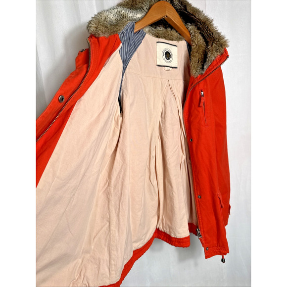 Women's Orange Barn Chore Jacket Faux Fur Hood Size M Fall Outerwear Outfit EUC - Picture 4 of 15